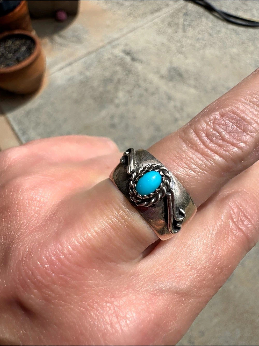Turquoise Silver-Tone Cigar style Ring